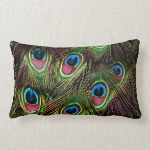 art deco teal green turquoise peacock feather lumbar cushion