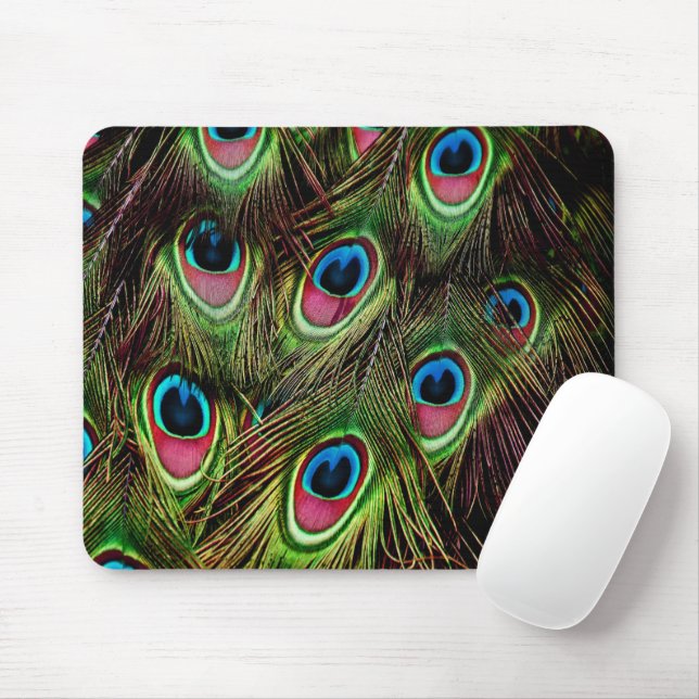 art deco teal green turquoise peacock feather mouse pad (With Mouse)