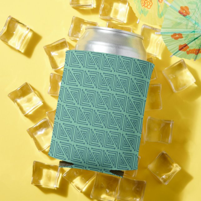 Art Deco Teal Mazes Can Cooler (In Situ Summer)