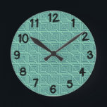 Art Deco Teal Mazes Round Clock<br><div class="desc">This wall clock has an Art Deco design made from a right angle with a maze set inside in teal on a field of sea green.</div>