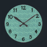 Art Deco Teal Mazes Round Clock<br><div class="desc">This wall clock has an Art Deco design made from a right angle with a maze set inside in teal on a field of sea green.</div>