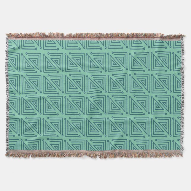 Art Deco Teal Mazes Throw Blanket (Front)