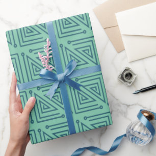 Art Deco Teal Mazes Wrapping Paper