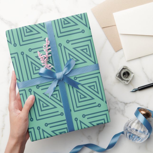 Art Deco Teal Mazes Wrapping Paper (Gifting)