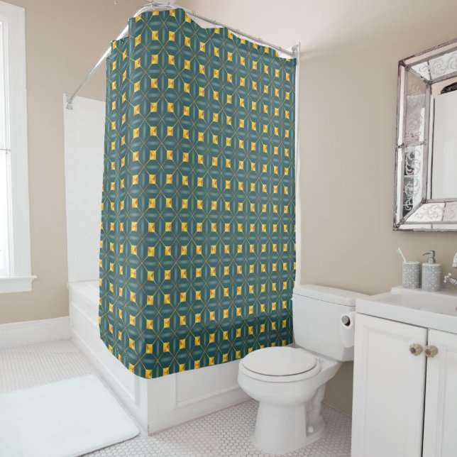 Art Deco Teal Shower Curtain (In Situ)