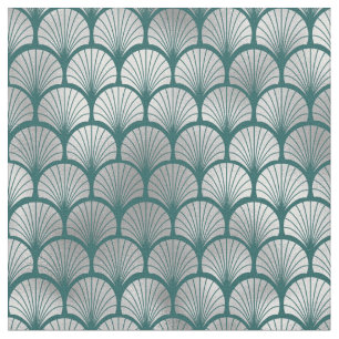 Art Deco Teal Silver Fish Scales Fan Fabric