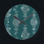 Art Deco Teal Silver Floral Round Clock<br><div class="desc">Teal and Silver Art Deco Design</div>