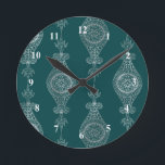 Art Deco Teal Silver Floral Round Clock<br><div class="desc">Teal and Silver Art Deco Design</div>