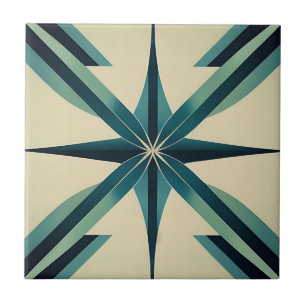 Art Deco Teal Star Ceramic Tile