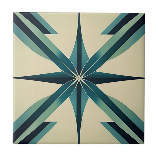 Art Deco Teal Star Ceramic Tile (Front)