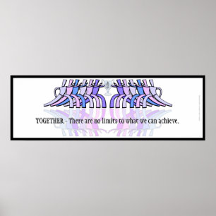 Art Deco Teamwork Motivational Banner (Plum,Blue) Poster