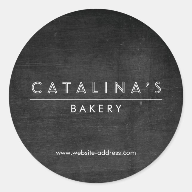 Art Deco Text on Black Wood Bakery, Food Classic Round Sticker (Front)