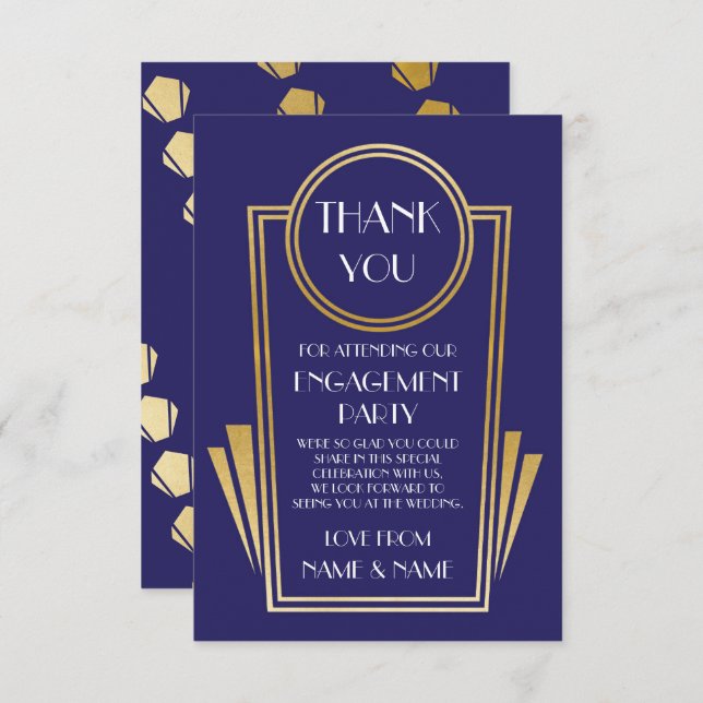 Art Deco Thank You 20s Engagement Wedding Cards (Front/Back)