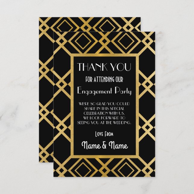 Art Deco Thank You Engagement Wedding Cards (Front/Back)