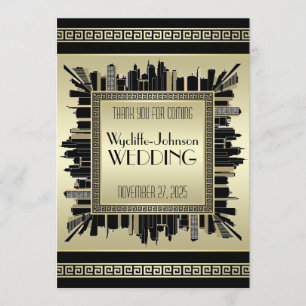 Art Deco Thank You Wedding Champagne Gold Glam Invitation