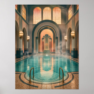 Art Deco Thermal Pool Dawn 12x16 Poster