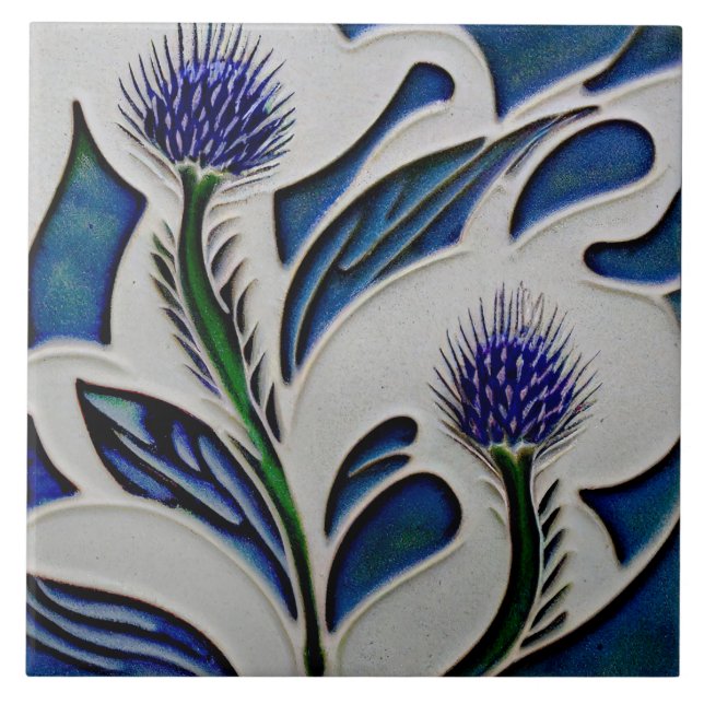Art Deco Thistle Wall Decor Art Nouveau Ceramic Ce Tile (Front)