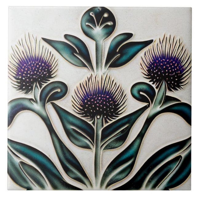 Art Deco Thistle Wall Decor Art Nouveau Ceramic Ti Ceramic Tile (Front)