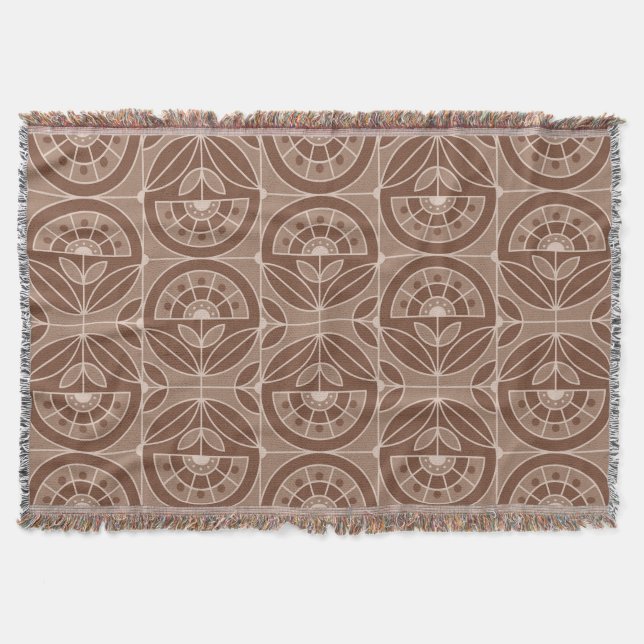 Art Deco Tile Floral (terracota) Throw Blanket (Front)