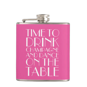 Art Deco Time to Drink Champagne Pink Flask