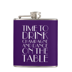 Art Deco Time to Drink Champagne Purple Flask
