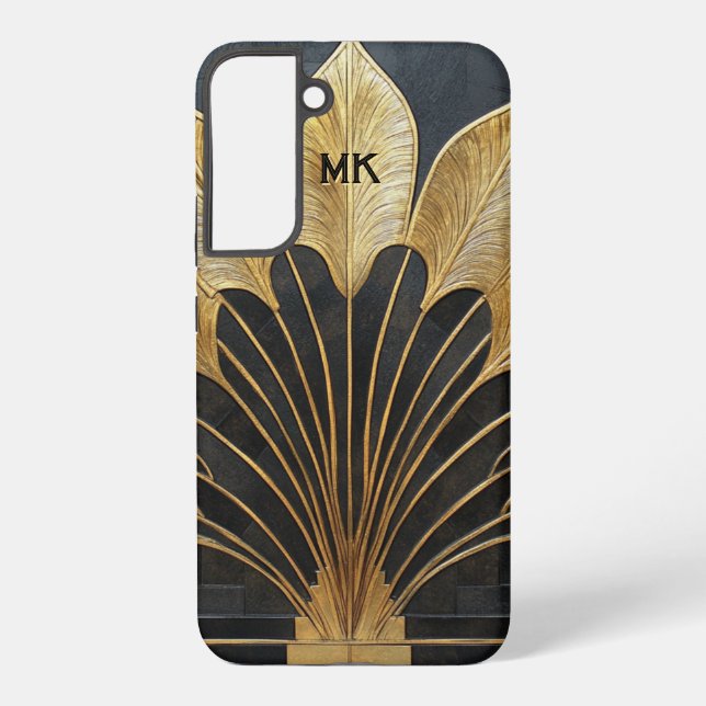 Art Deco Timeless Black Gold Monogram / Initial Samsung Galaxy S22+ Case (Back)