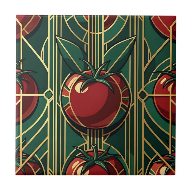 Art Deco Tomato Pattern Ceramic Tile (Front)