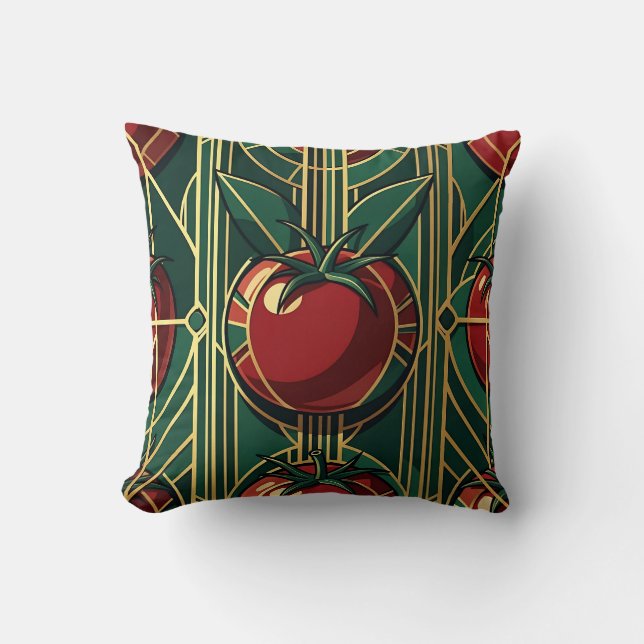 Art Deco Tomato Pattern Cushion (Front)
