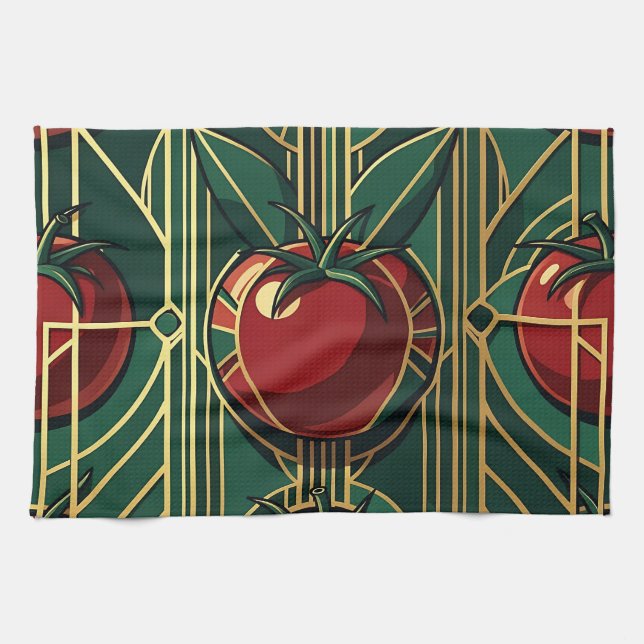 Art Deco Tomato Pattern Tea Towel (Horizontal)