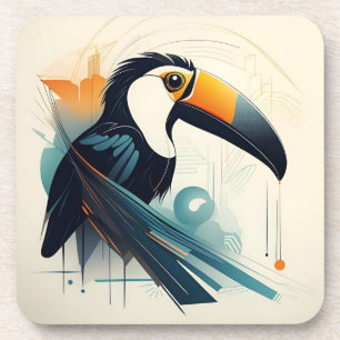 Art Deco Toucan Bird Hard plastic coaster set