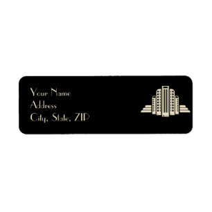 Art Deco Tower Ray in Black and Ivory Wedding Return Address Label