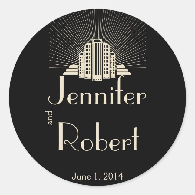 Art Deco Tower Ray on Black Ivory Envelope Seal (Front)