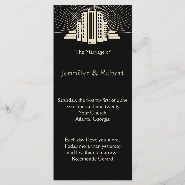 Art Deco Tower Ray Wedding Program (Front)