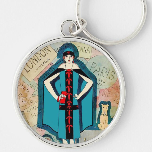 Art Deco Travel Lover Key Ring/ Key Chain (Front)