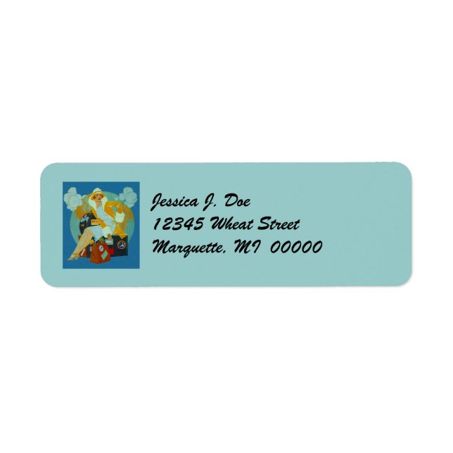 Art Deco Travelling Lady W/ Luggage Address Labels (Front)
