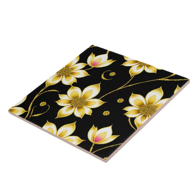 Art Deco Trendy Black Gold Collection Ceramic Tile (Side)