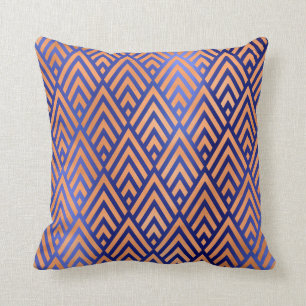 Art Deco Triangle Geometry Warm Copper Cobalt Blu Cushion