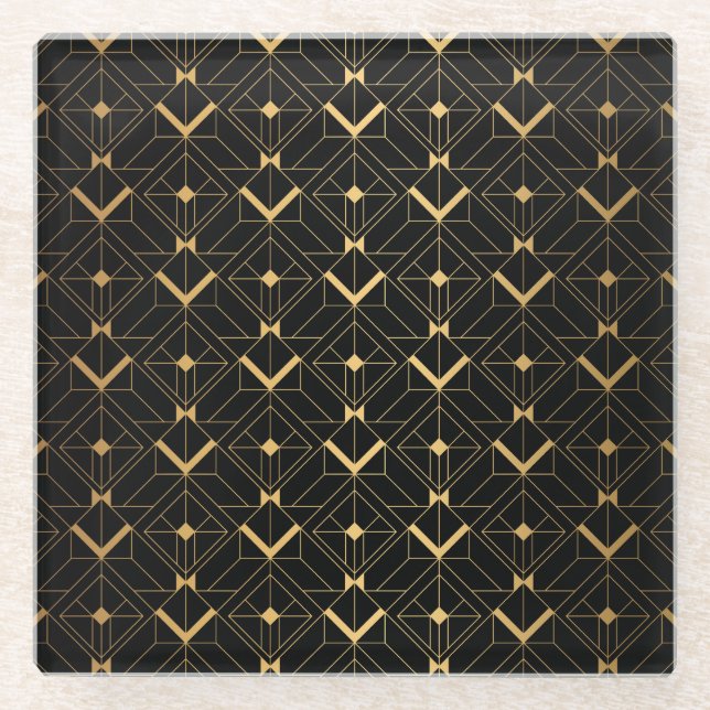 Art Deco Triangle: Luxury Pattern. Glass Coaster (Front)