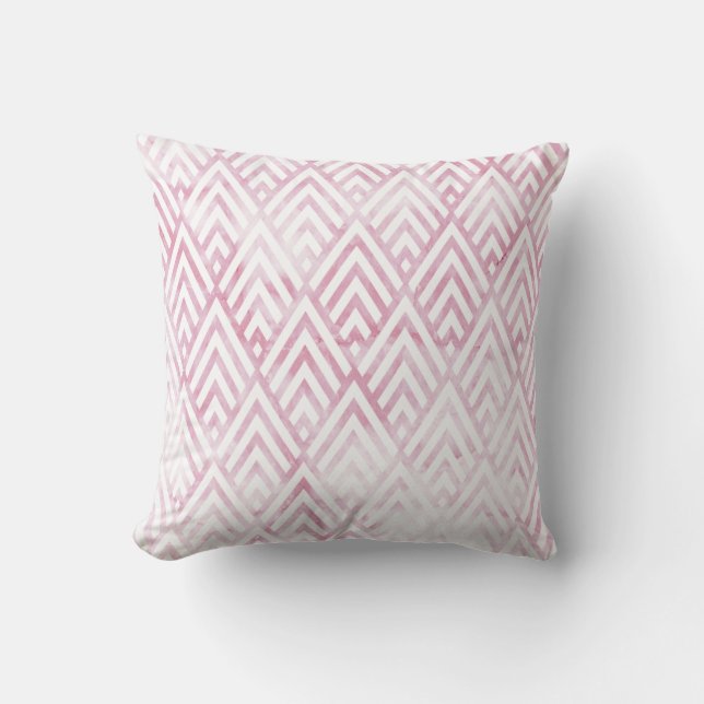 Art Deco Tribal Pink White Geometry Marble Stone Cushion (Front)