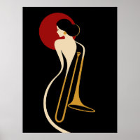 Art Deco Trombone Lady – Minimalist Jazz Music Ill