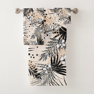 Art Deco Tropical Foliage and Flowers Bath Towel Set