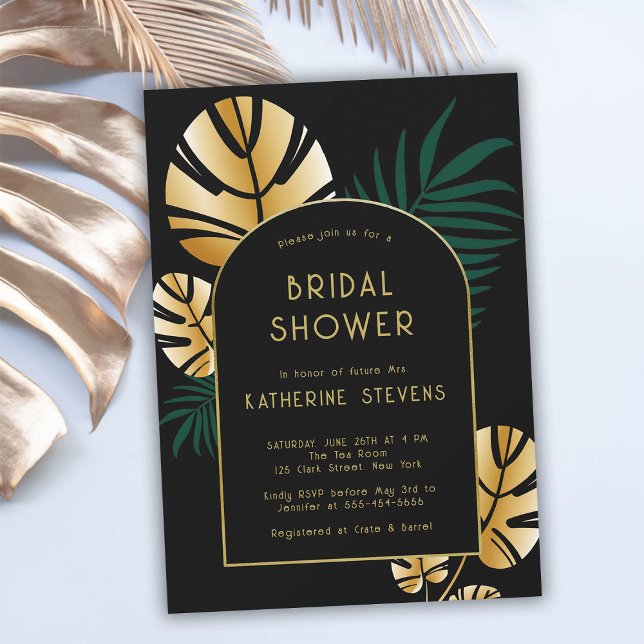 Art Deco Tropical Jungle Boho Frame Bridal Shower Invitation (art deco tropical jungle black gold bridal shower invitation gatsby roaring 20s elegant botanical )