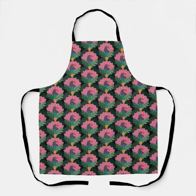 Art Deco Tropical Toucans & Pineapples Apron (Front)