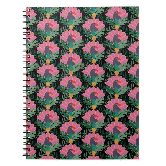 Art Deco Tropical Toucans & Pineapples Notebook (Front)