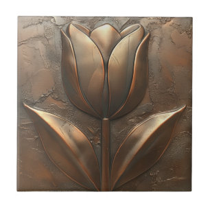 Art Deco Tulip Copper Stone Effect Ceramic Tile