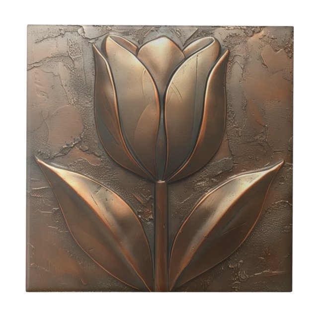 Art Deco Tulip Copper Stone Effect Ceramic Tile (Front)