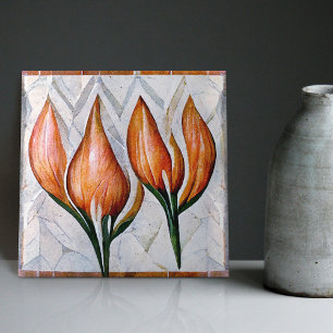 Art Deco Tulip Floral Wall Decor Art Nouveau Ceram Ceramic Tile