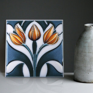 Art Deco Tulip Floral Wall Decor Art Nouveau Ceramic Tile