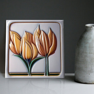 Art Deco Tulip Floral Wall Decor Art Nouveau Ceramic Tile
