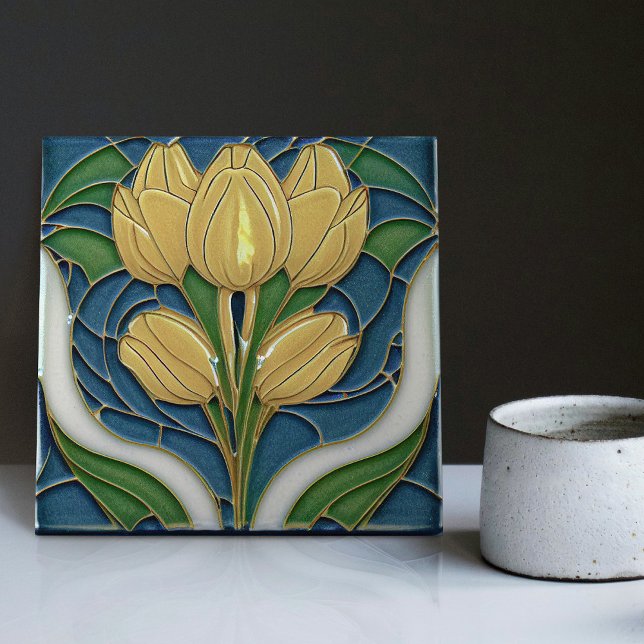 Art Deco Tulips Wall Decor Art Nouveau Ceramic Tile (Creator Uploaded)